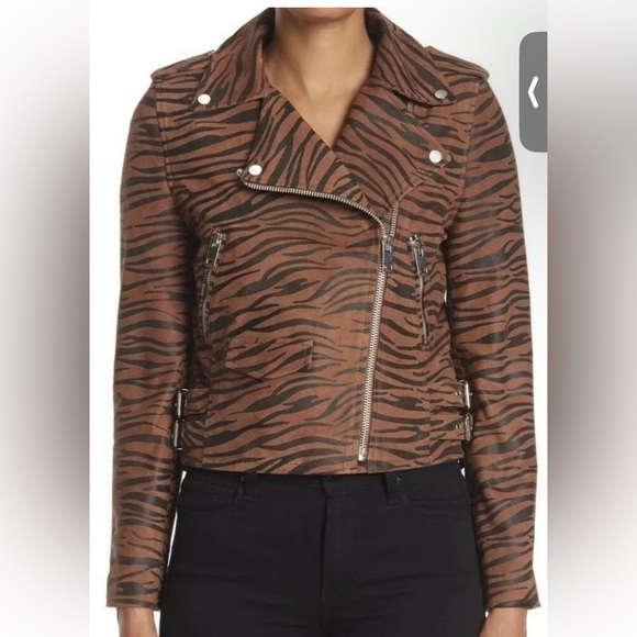 NWT $798 WALTER BAKER Liz 100% goat Leather Jacket. Brown zebra - Picture 2 of 4